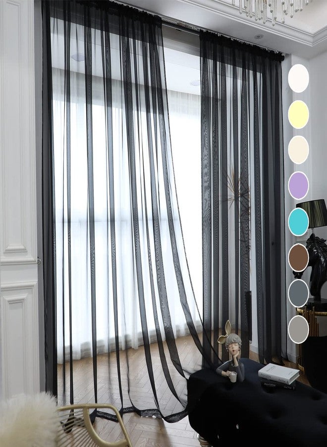 ABCHOME Black Sheer Curtains 84 Inches Long 2 Panels,Rod Pocket Voile Semi Sheer Window Curtains for Kitchen, Bedroom and Living Room (Black, 52 W x 84 L) - Image 1